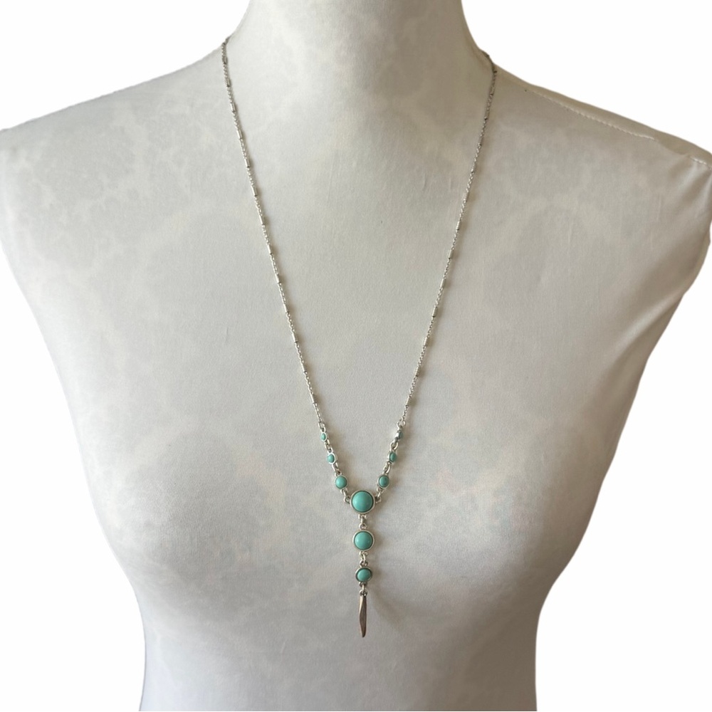 Lucky Brand 3-in-1 Turquoise Layered Necklace | Convertible Boho Silver Tone - Picture 3 of 6